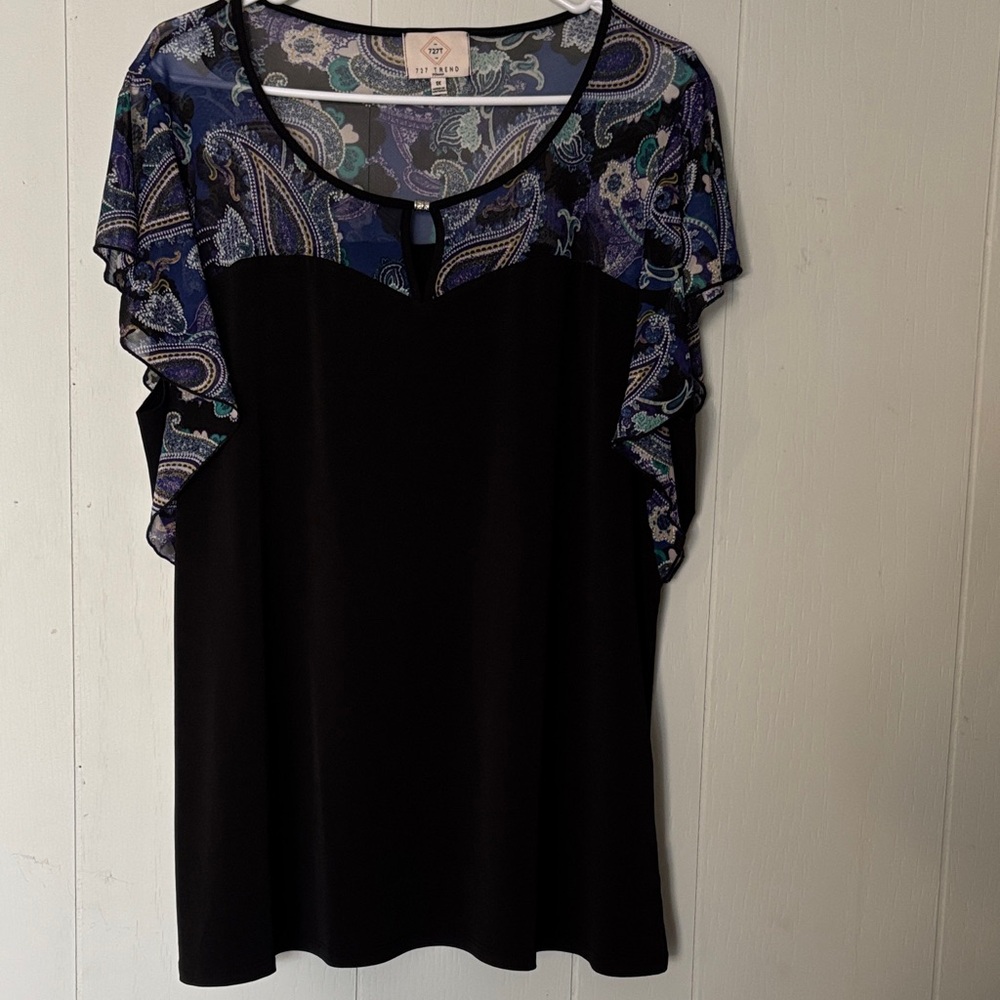 Elegant Black and Blue Paisley Women's Blouse